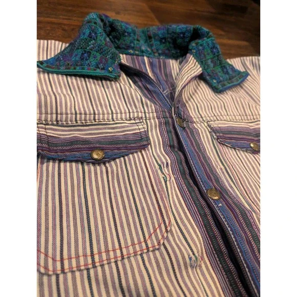 Vintage‎ Handmade Guatemalan Striped Shirt Jacket Mens 2XL Aztec Cowboy Western - Picture 4 of 9